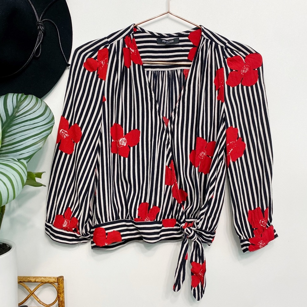 madewell | striped wrap blouse candied red orchids s
